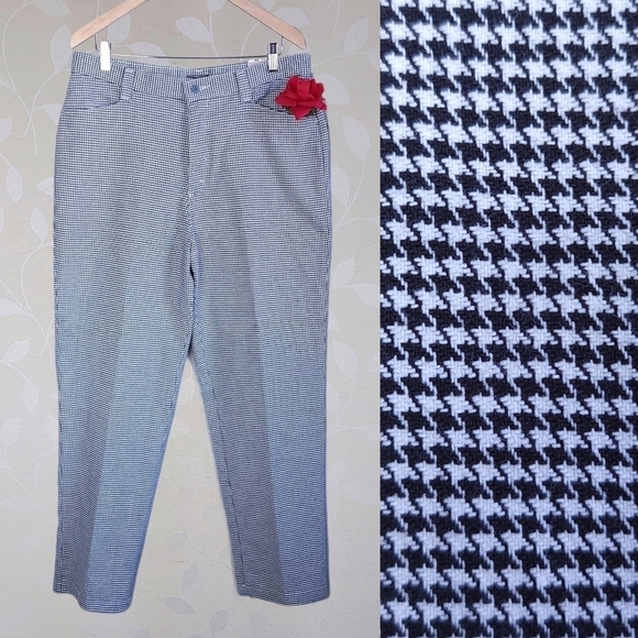 Vintage 90s Lee Houndstooth Tapered Leg Trouser Pants Black White Plus 16 - Picture 1 of 16